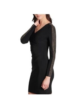 Guess black bodycon dress with gold beaded sleeves